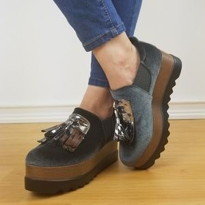 Platform Tassel Loafers in Charcoal Gray - Women's Slip-On